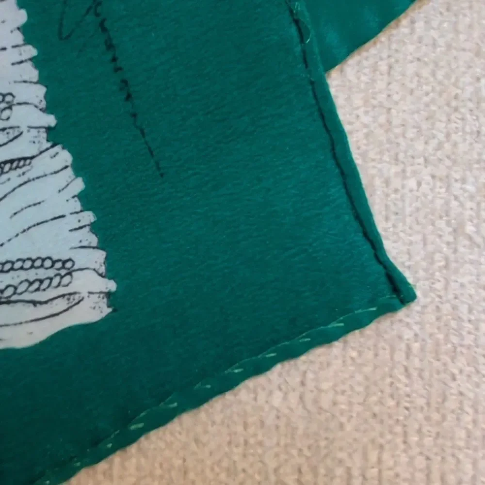 Vintage Ginnie Johansen Green & Blue Silk Scarf with Nautical Crest Signed